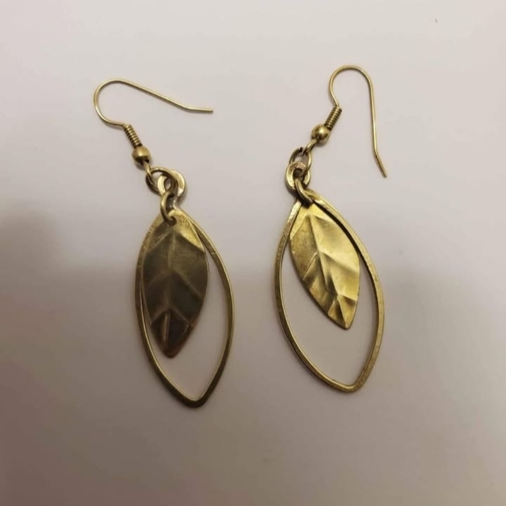 Elegant Indian Brass Leaf Earrings